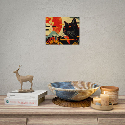 Whimsical Cat Smoking: Red & White Stripe Artwork - Poster