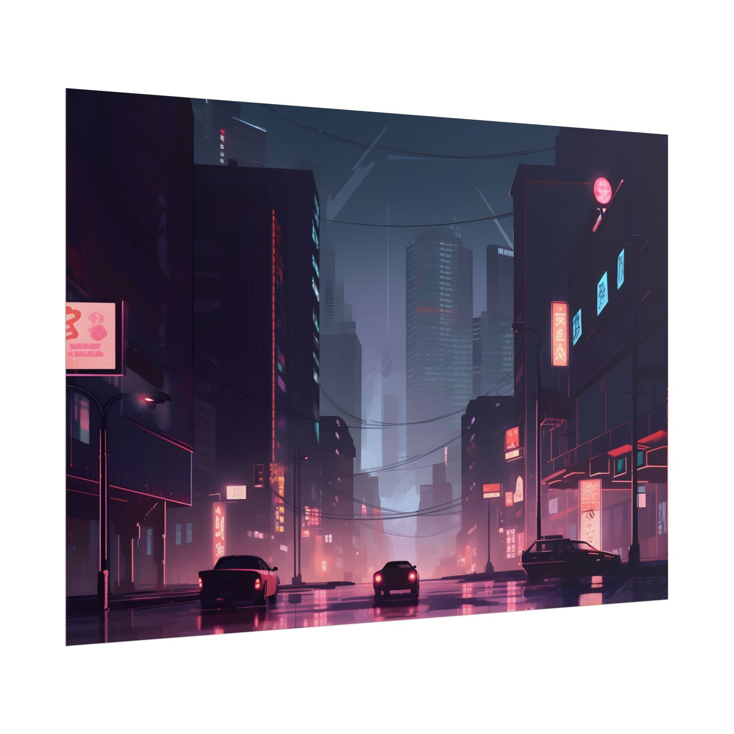 Cyberpunk Night: Melancholic Cityscape - Poster