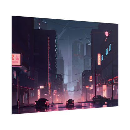 Cyberpunk Night: Melancholic Cityscape - Poster