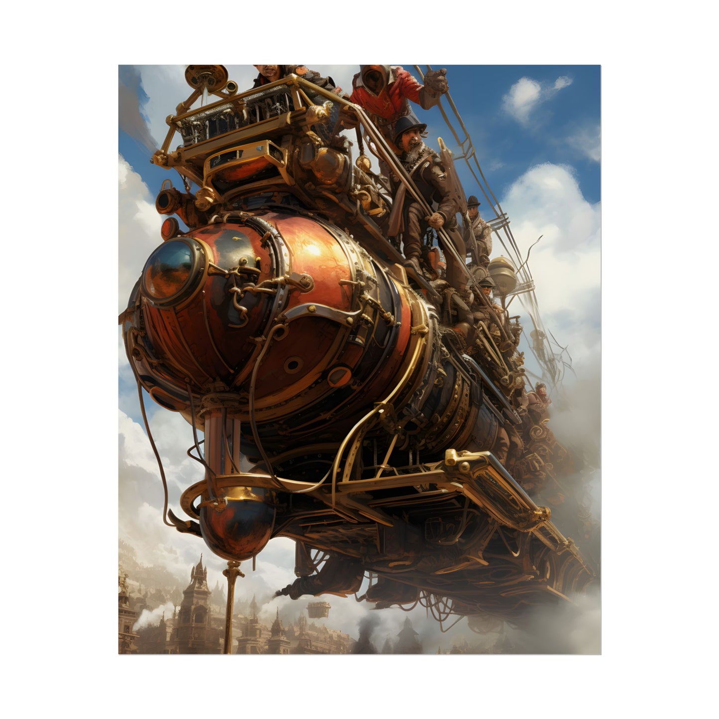 Thrilling Steampunk Sky-Liner: Racing Steam Locomotive on Colum - Poster