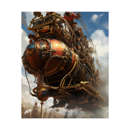 Thrilling Steampunk Sky-Liner: Racing Steam Locomotive on Colum - Poster