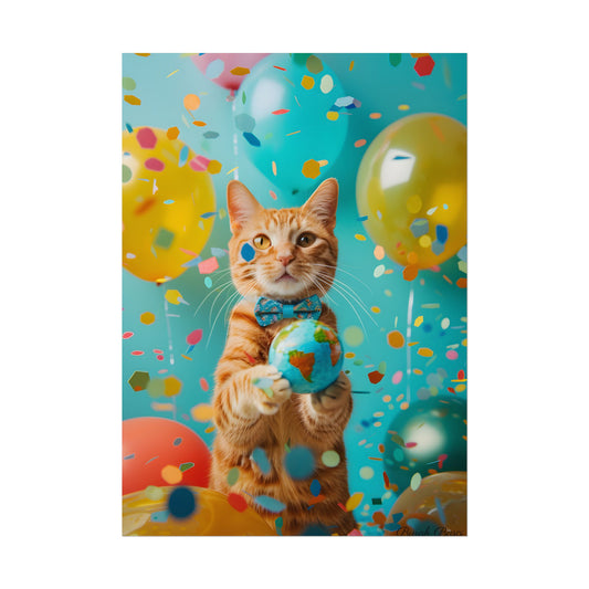 Charming Whiskers: Cat in Bow Tie with Mini Flag - Poster