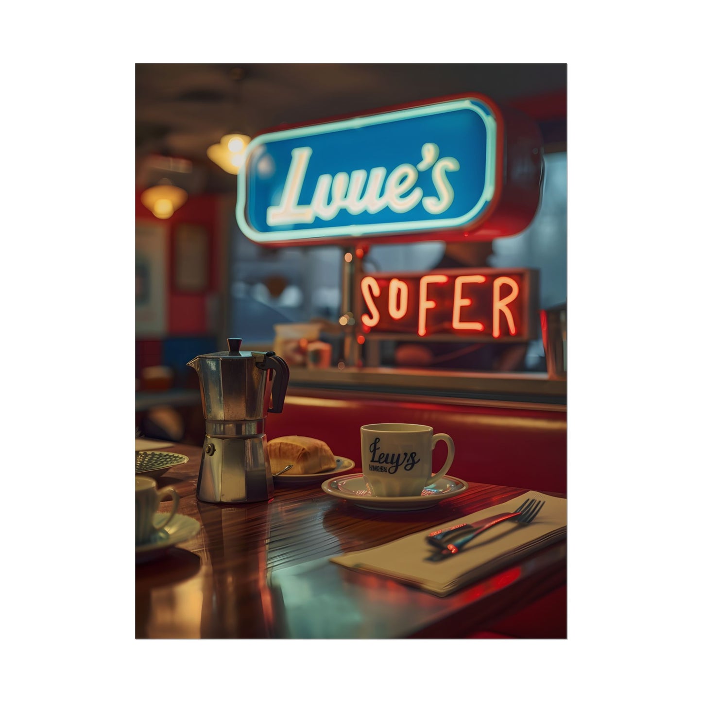 Retro Kitchen Diner Scene: Cozy Coffee Moment - Poster