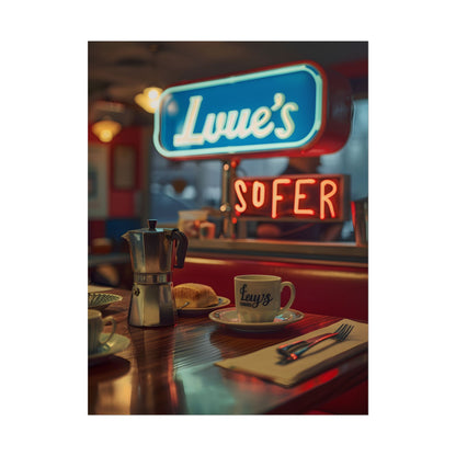 Retro Kitchen Diner Scene: Cozy Coffee Moment - Poster