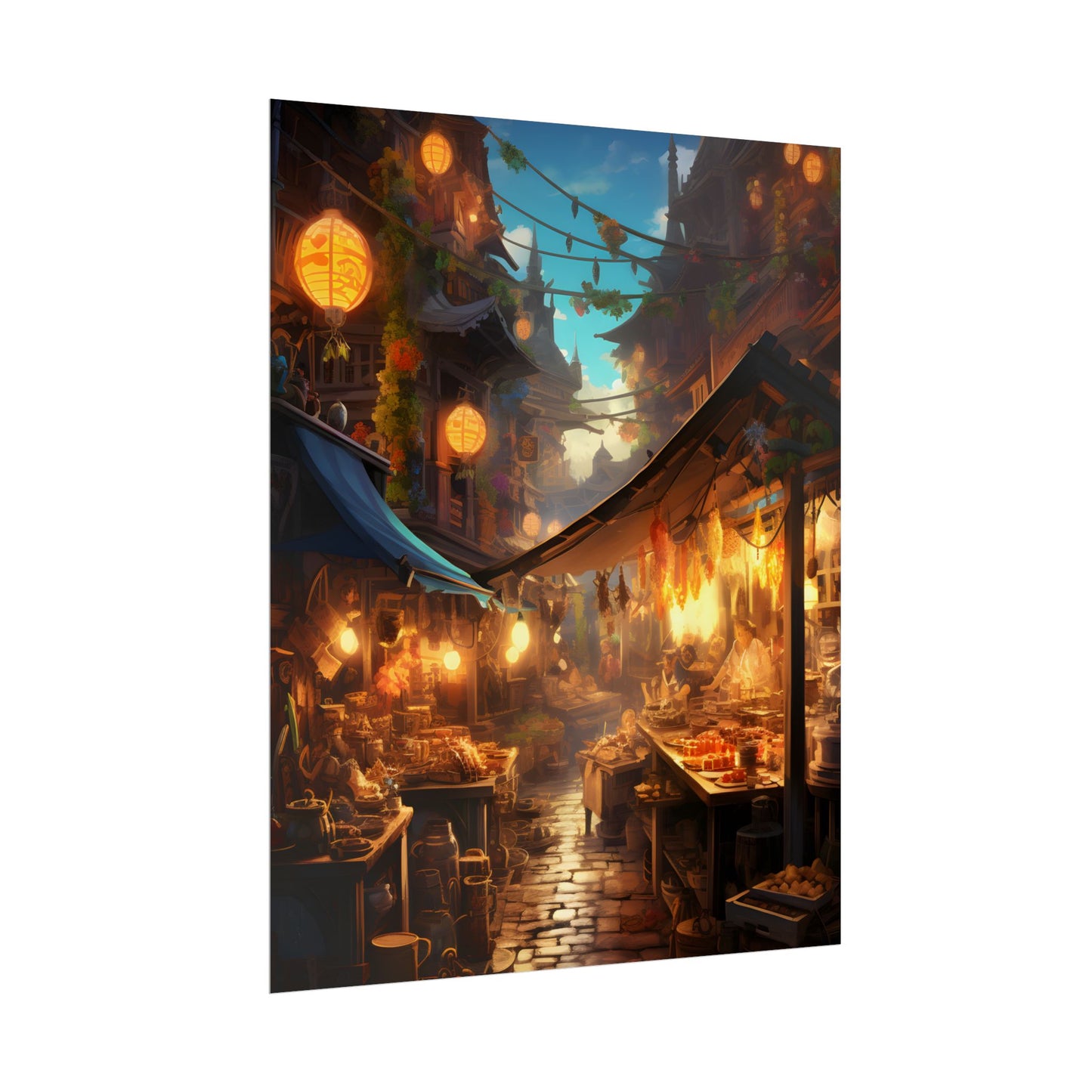 Magical Street Food Market: Vibrant Colors - Poster