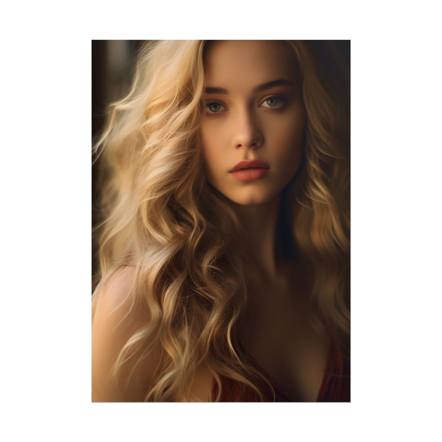 Modern Beauty: Young Blonde Woman in a Short-Sleeved Dress - Poster