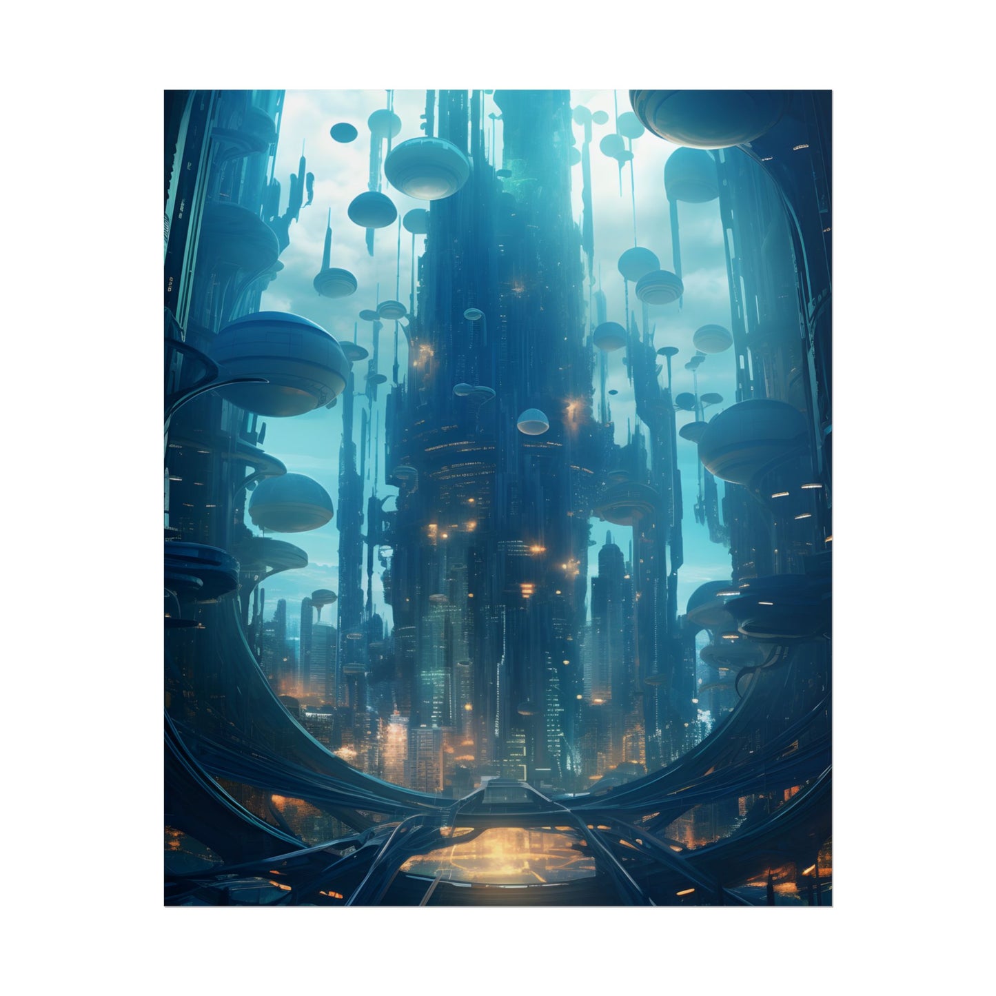 Underwater City of the Future: Modern Metropolis Digital Art - Poster