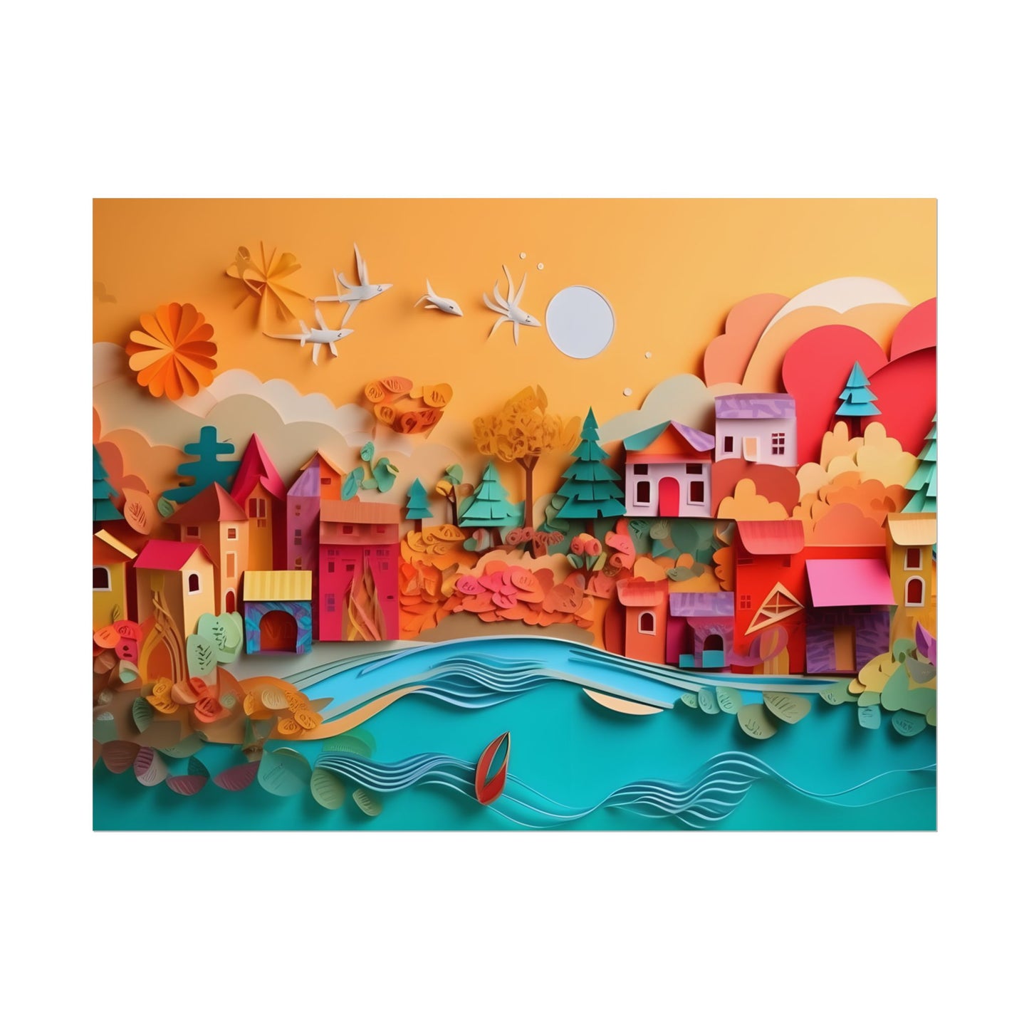 Epic Sunset Beach: Magical Paper Quilling Artwork - Poster