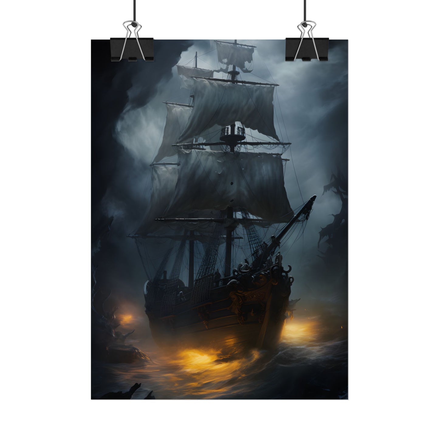 Ghostly Pirate Ship: Sailing Through the Ocean's Edge - Poster