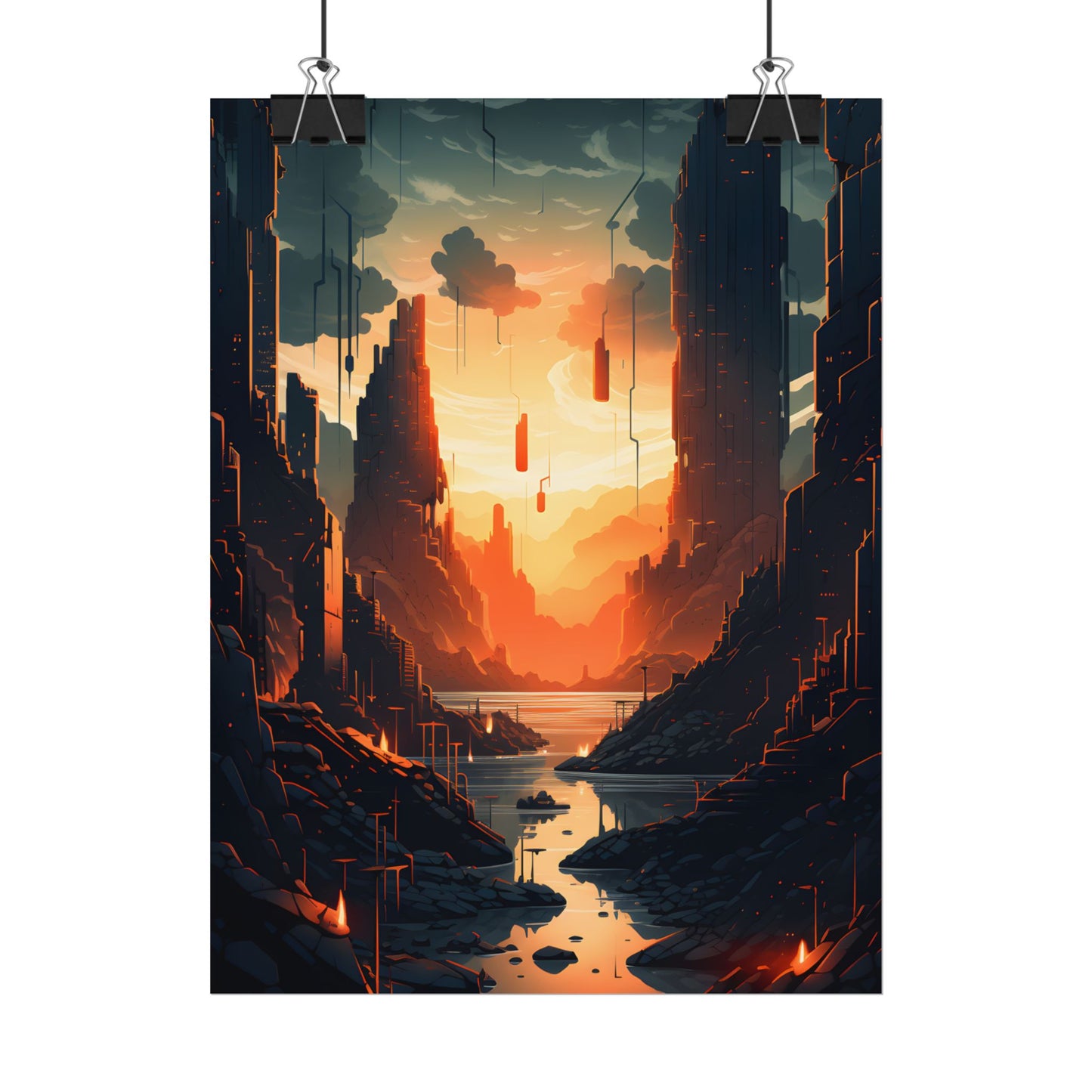 Cyberpunk Metropolis Ablaze: Nocturnal Digital Masterpiece - Poster