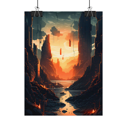 Cyberpunk Metropolis Ablaze: Nocturnal Digital Masterpiece - Poster