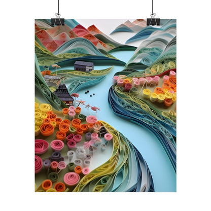 Paper Quilled Island Landscape: Handmade Artwork Photo - Poster