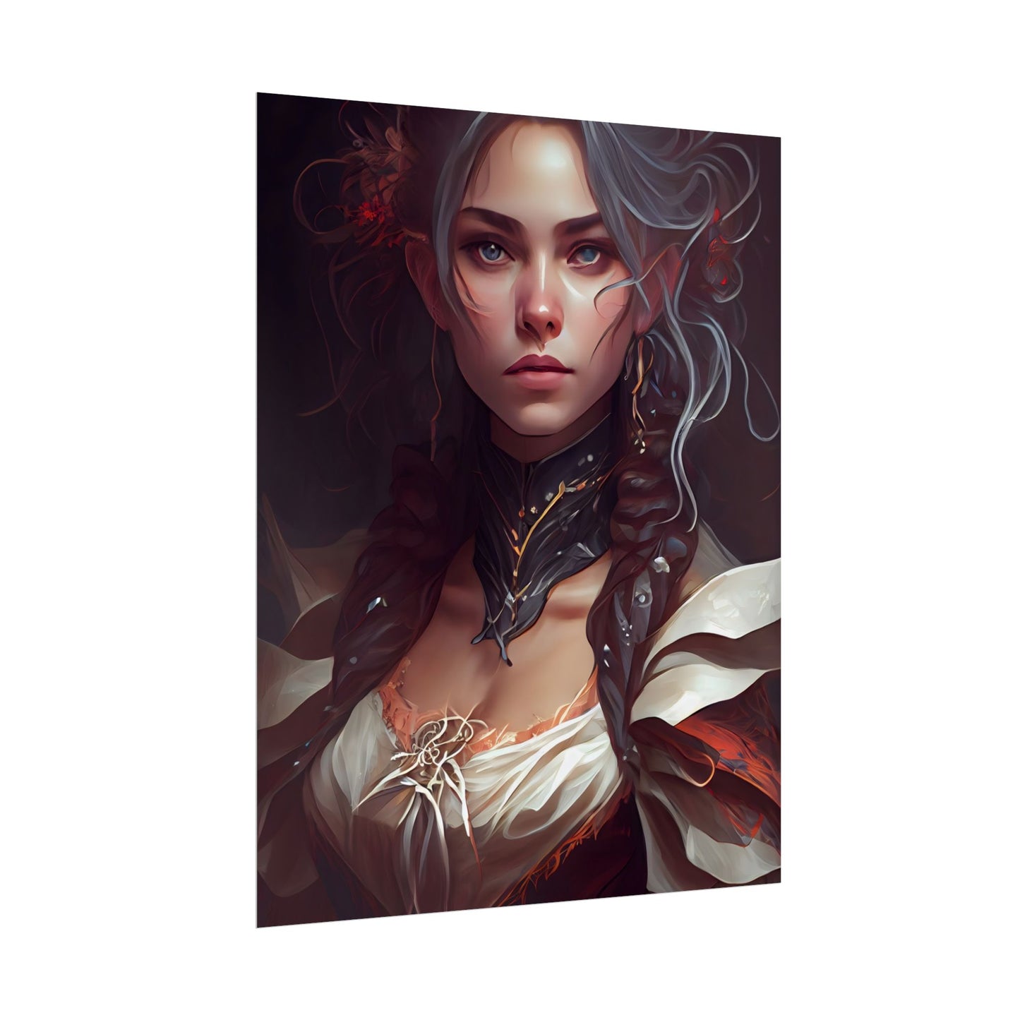 Glamorous Mid-20s Female Portrait: Black Hair Artwork - Poster