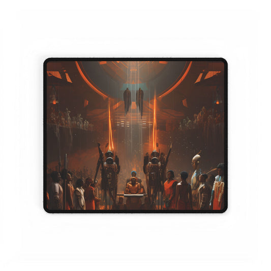Futuristic Tribal Harmony: A Blend of Tradition and Tech - Desk Mat