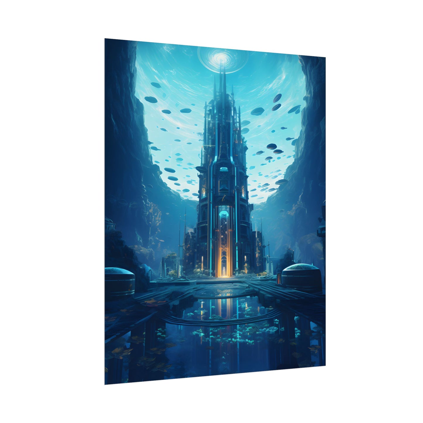 Dive into the Future: Submerged Metropol Underwater Cityscape - Poster