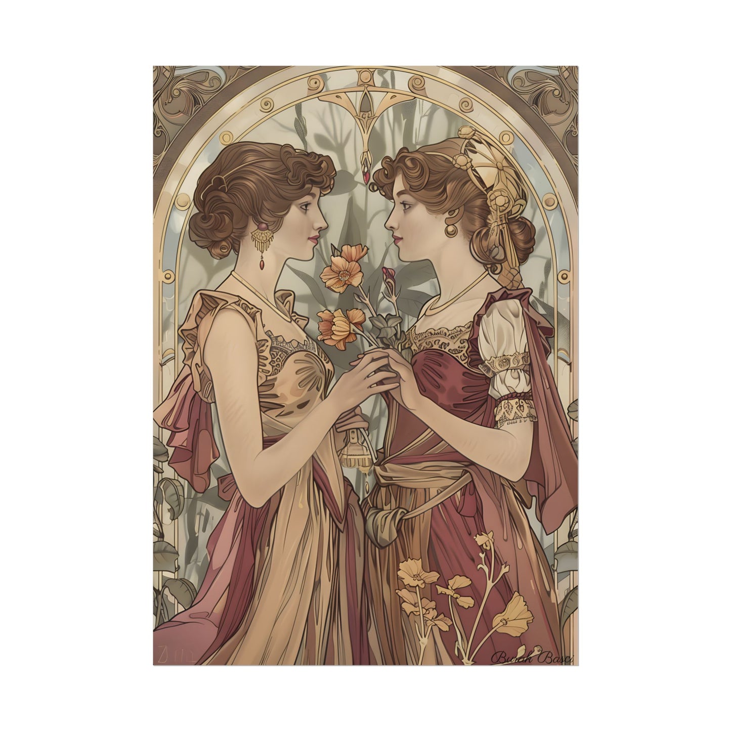 Middle Eastern Floral Beauty: Traditional Attire Digital Art - Poster