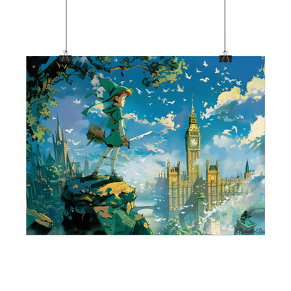 Whimsical Boy in Green: Colorful Illustration Artwork - Poster