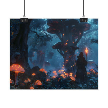Mystical Forest Encounter: Vibrant Witch Artwork - Poster