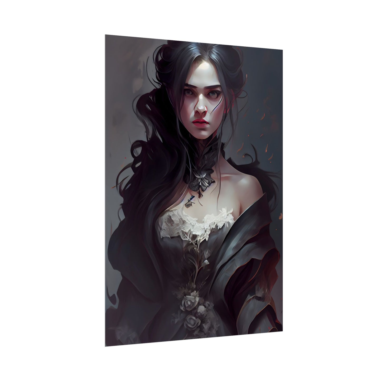 Black Haired Female Portrait: Elegant Outdoor Beauty - Poster