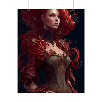 Red Hair Portrait: Elegant Female in Black Dress - Poster