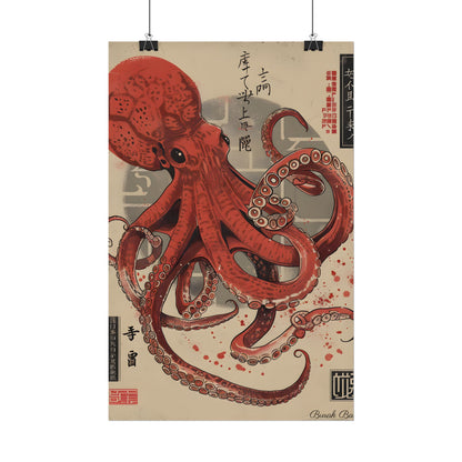 Stylized Japanese Octopus: Muted Watercolor Artwork - Poster