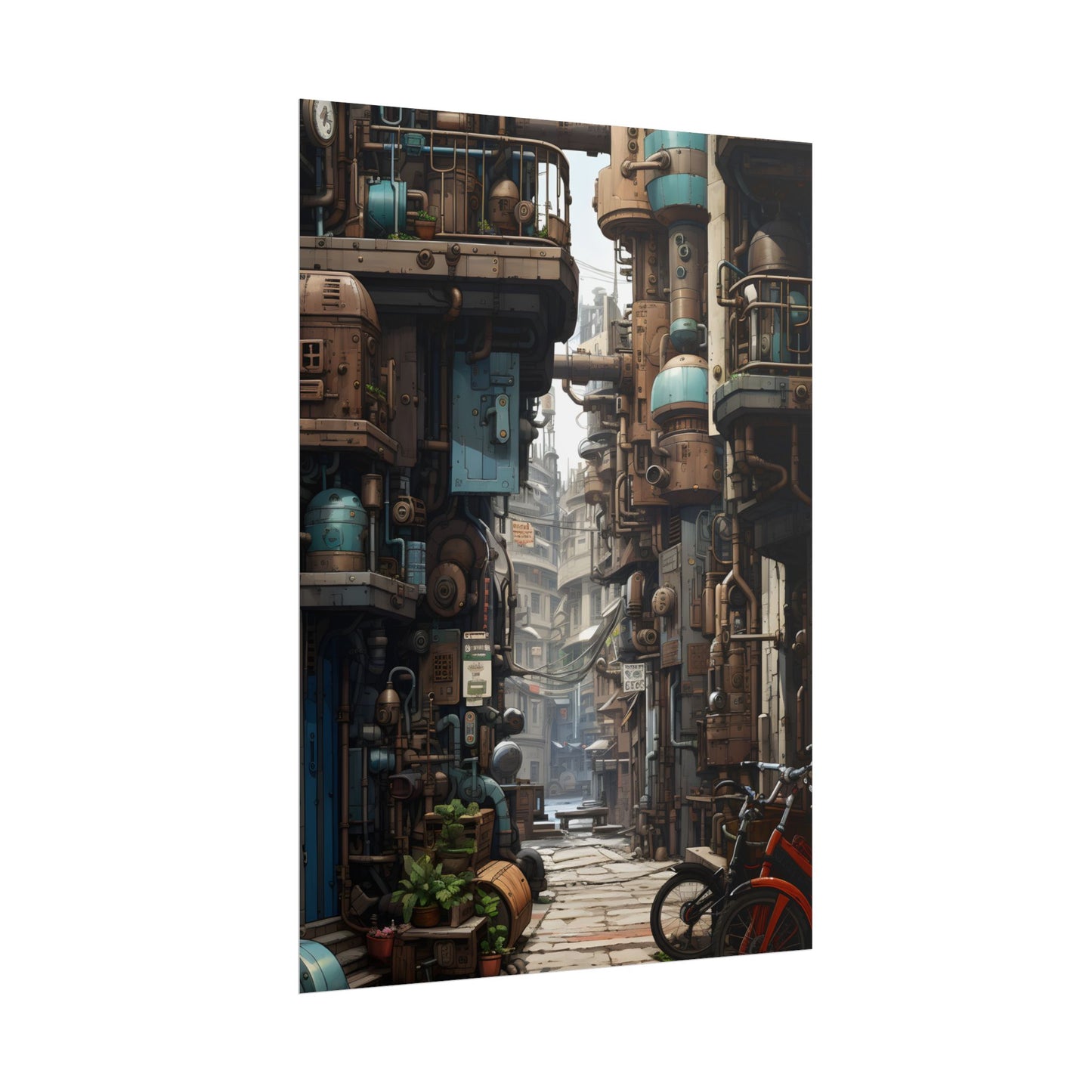 Steampunk Urban Decay: Post-Apocalyptic Cityscape at Dusk - Poster