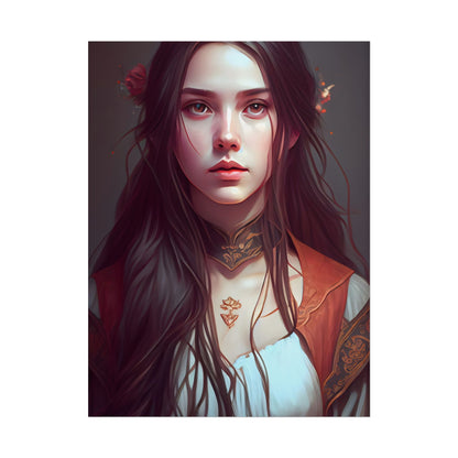 Sophisticated Female Portrait: Brown Hair Artwork in Focus - Poster
