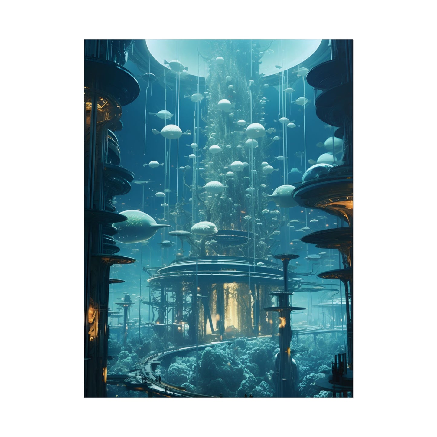 Underwater City of Tomorrow: Futuristic Urban Landscape Art - Poster