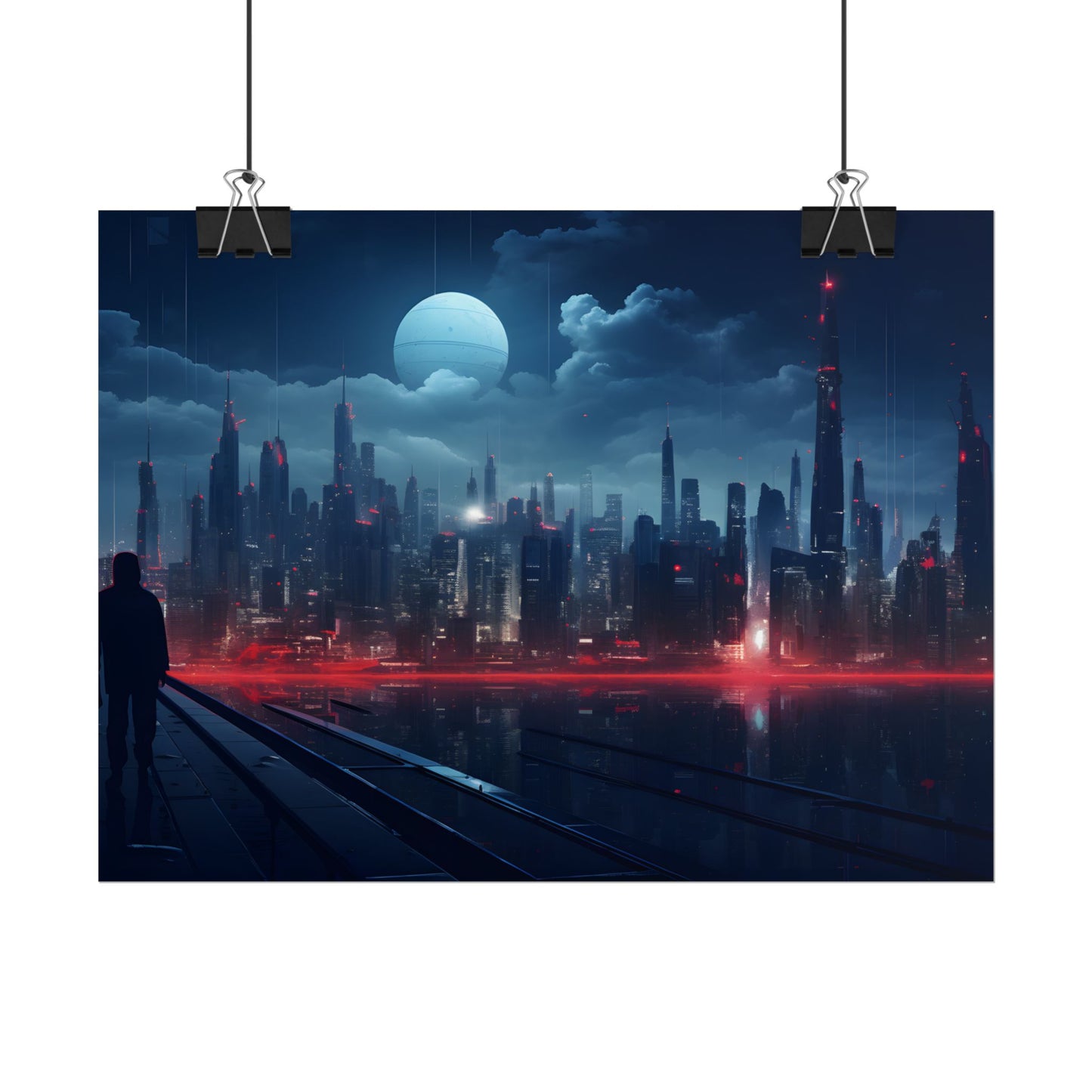Melancholic Night: A Solo Figure in Cyberpunk Cityscape - Poster