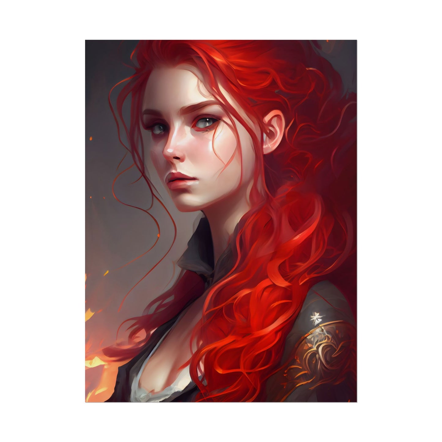 Composed Redhead: Elegant Portrait in Vibrant Red - Poster