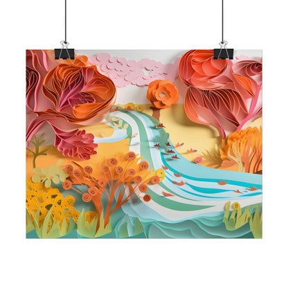 Magical Beach Landscape: Serene Paper Quilled Artwork - Poster
