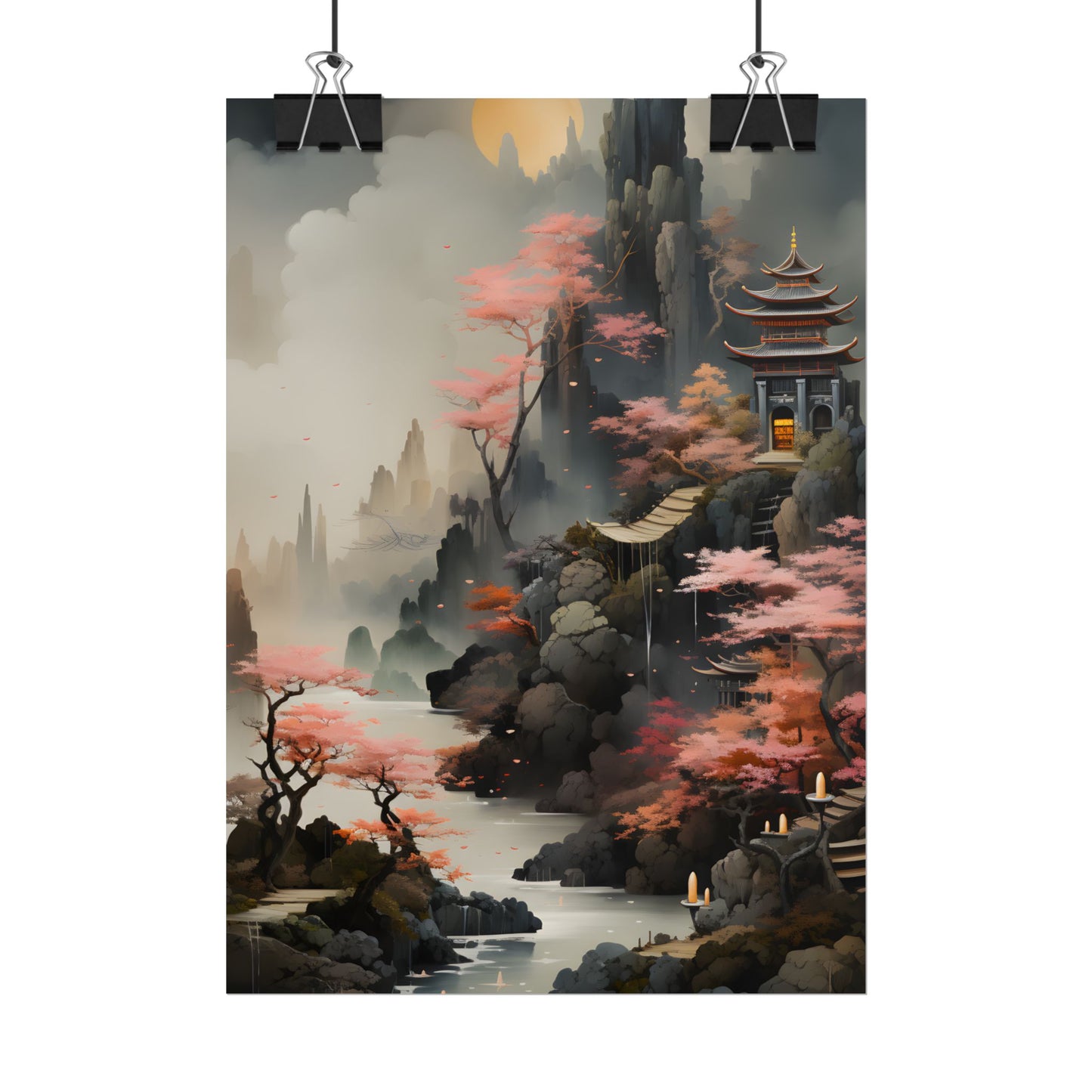 Vibrant Landscape in Moss Green: Ash Magenta Artwork - Poster