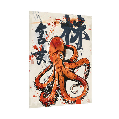 Traditional Japanese Octopus Art: Ukiyo-e Style Mural - Poster