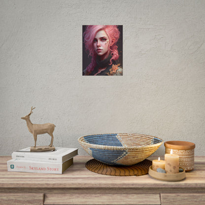 Astonishing Female Portrait: Vibrant Pink Hair in Dark Elegance - Poster