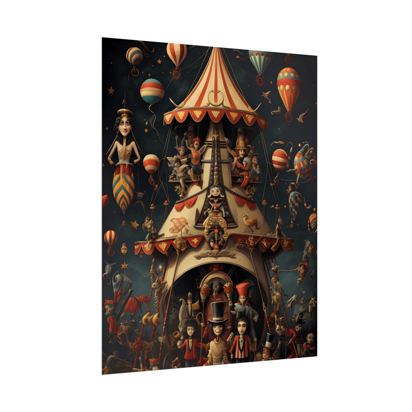 Whimsical Clockwork Circus: Fantastical Artwork in Vibrant Colors - Poster