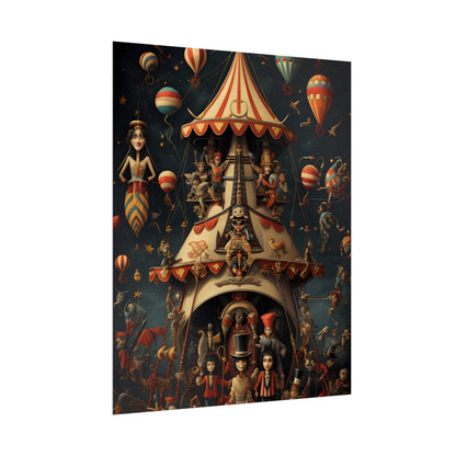 Whimsical Clockwork Circus: Fantastical Artwork in Vibrant Colors - Poster