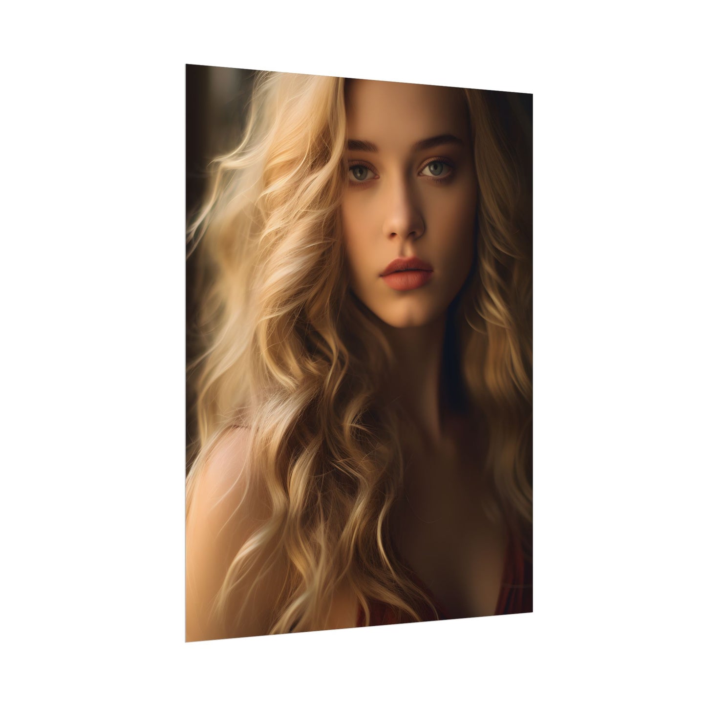 Modern Beauty: Young Blonde Woman in a Short-Sleeved Dress - Poster