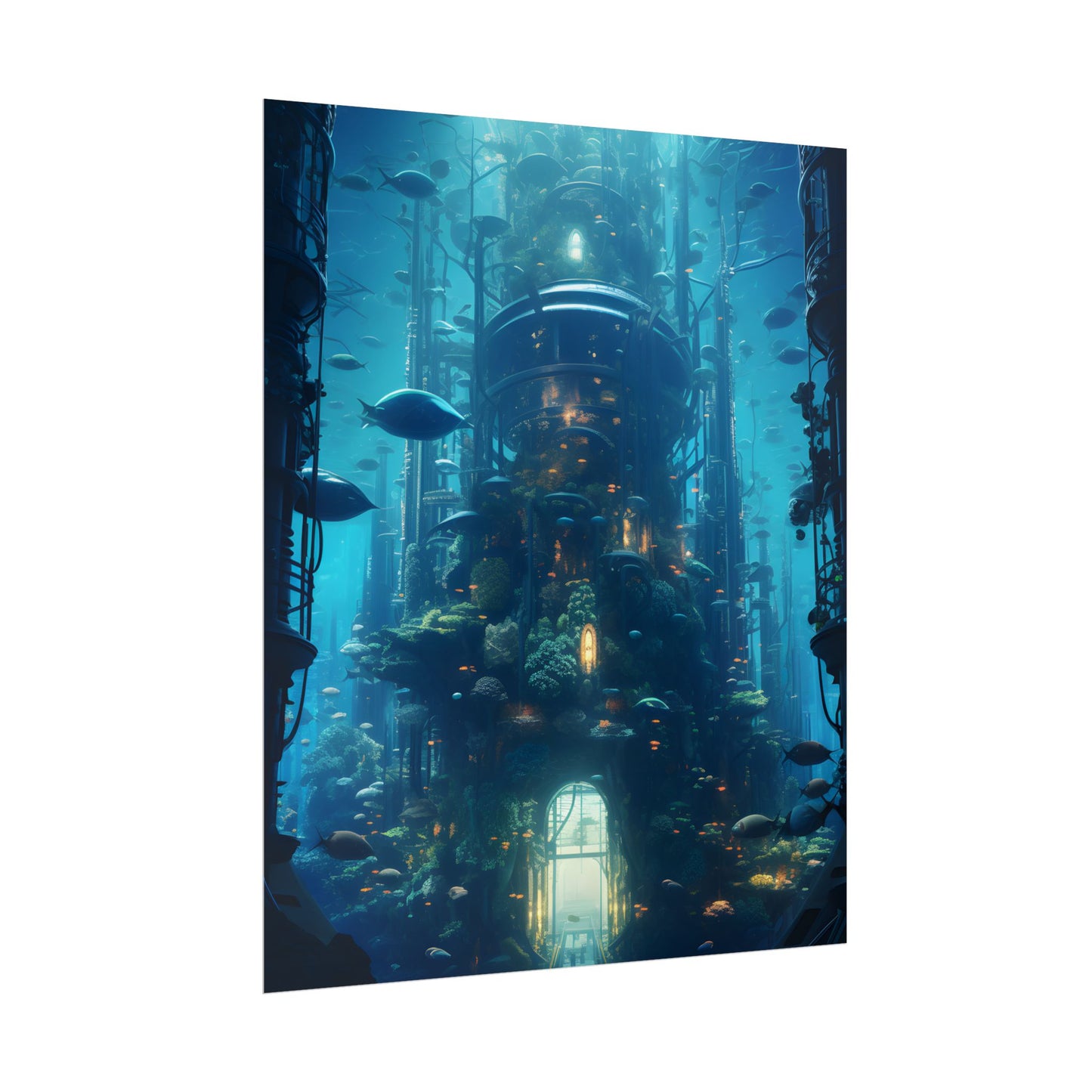 Futuristic Underwater City: Blue Horizon Digital Art - Poster