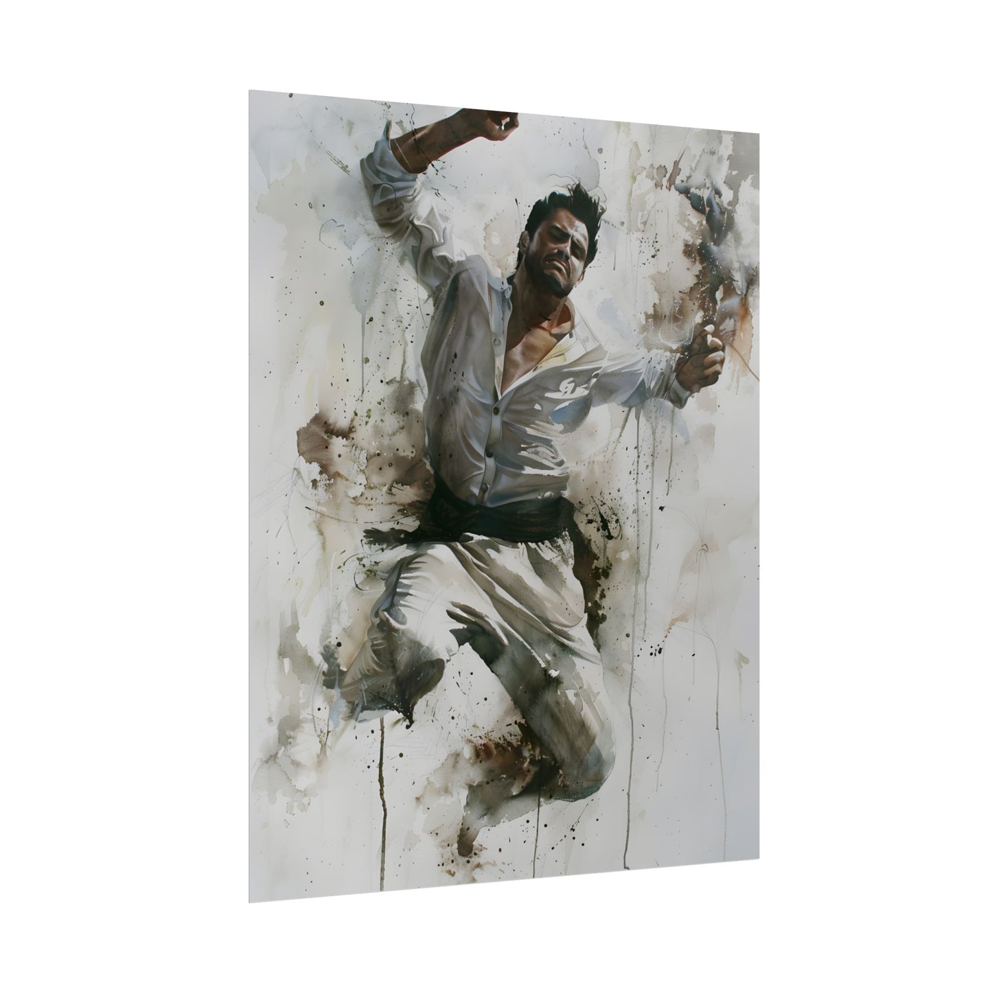 Watercolor Artwork: Man Dancing in Dynamic Movement - Poster