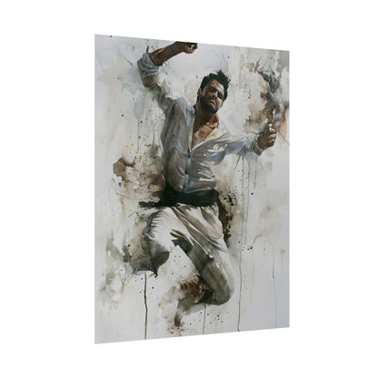Watercolor Artwork: Man Dancing in Dynamic Movement - Poster