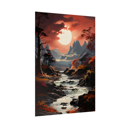 Breathtaking Waterfall Oil Painting: A Realistic Artwork - Poster
