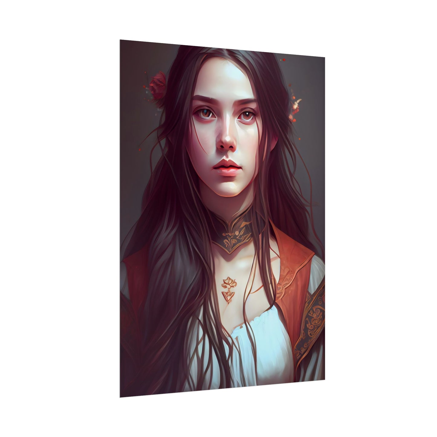 Sophisticated Female Portrait: Brown Hair Artwork in Focus - Poster