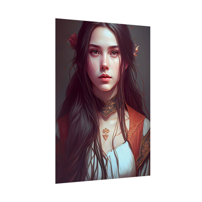 Sophisticated Female Portrait: Brown Hair Artwork in Focus - Poster