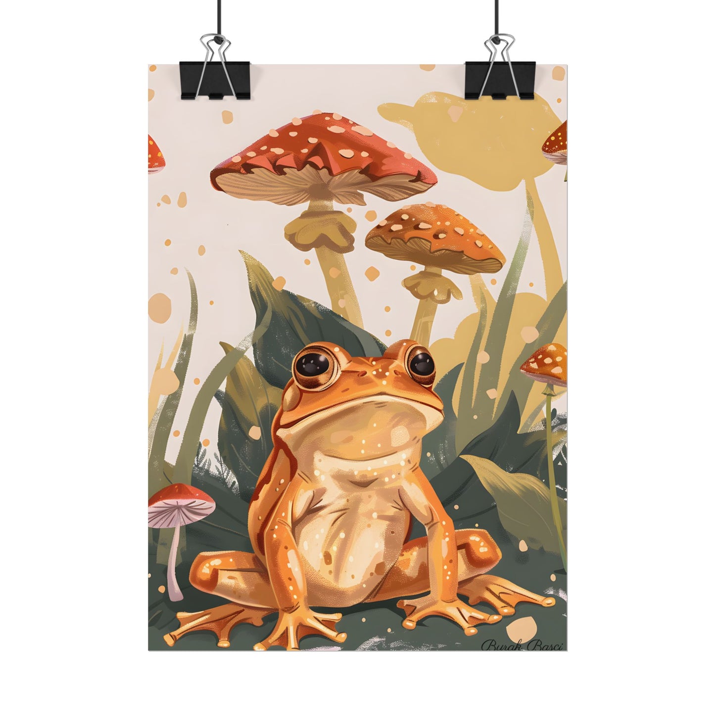 Retro Frog's Smile: Colorful Mushroom Illustration - Poster