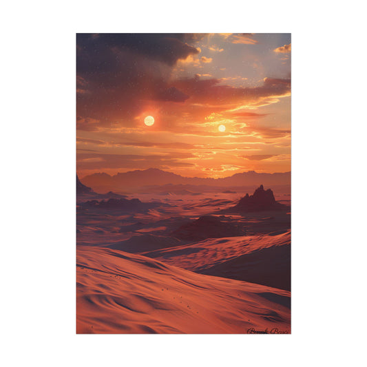 Serene Tatooine Landscape: Binary Sunset Artwork - Poster