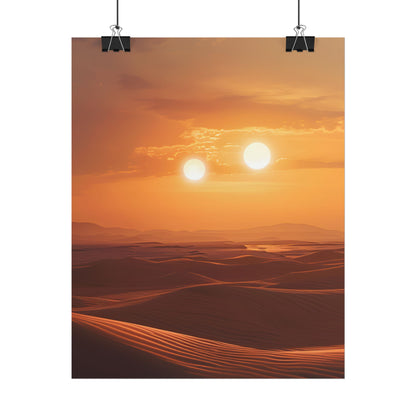 Serene Binary Sunset Artwork: A Peaceful Landscape - Poster