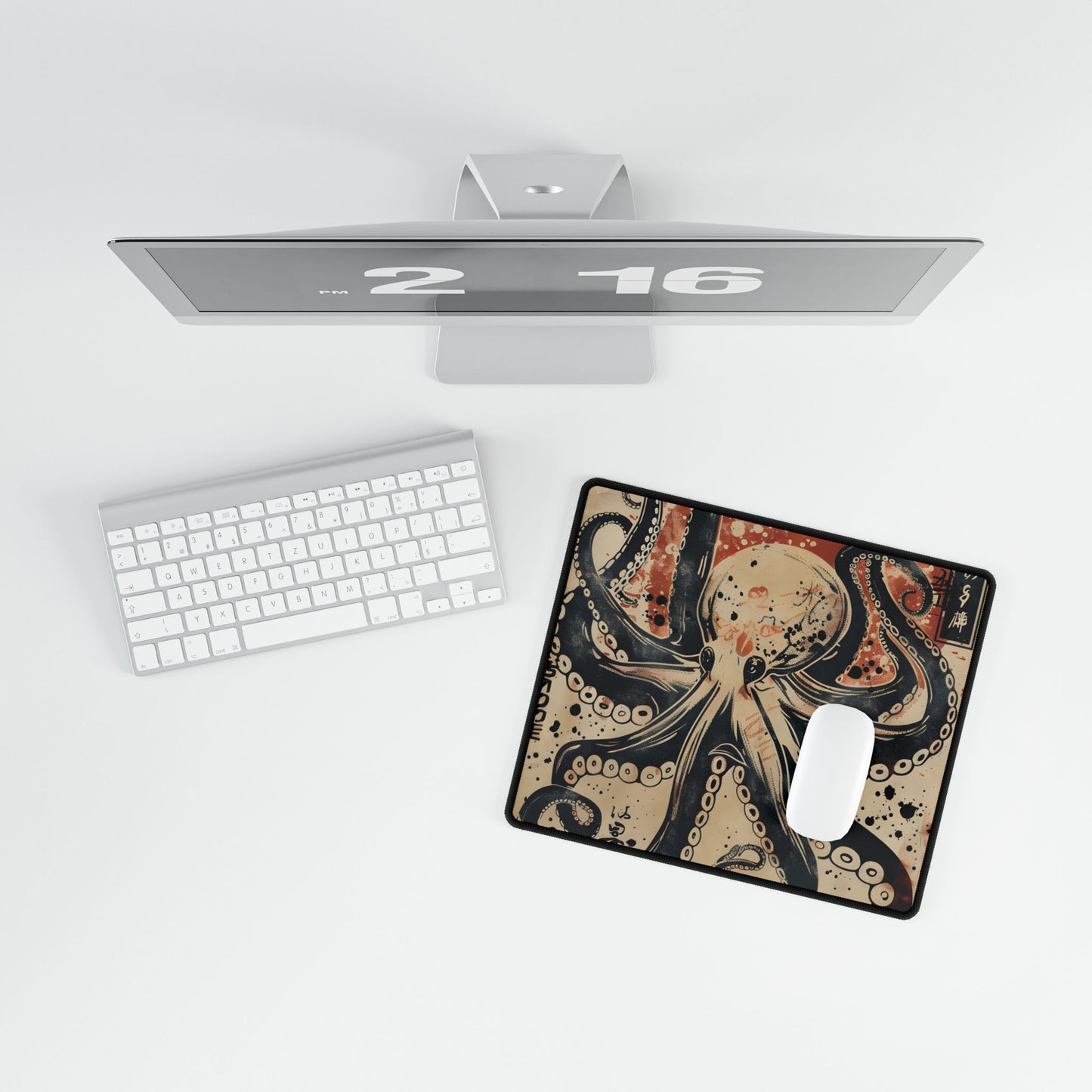 Stylized Octopus: Vibrant Japanese Ukiyo-E Artwork - Desk Mat