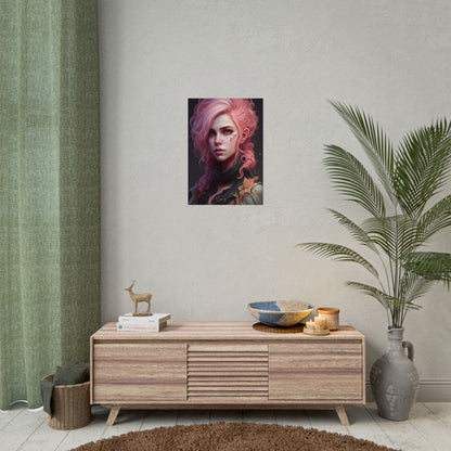 Astonishing Female Portrait: Vibrant Pink Hair in Dark Elegance - Poster