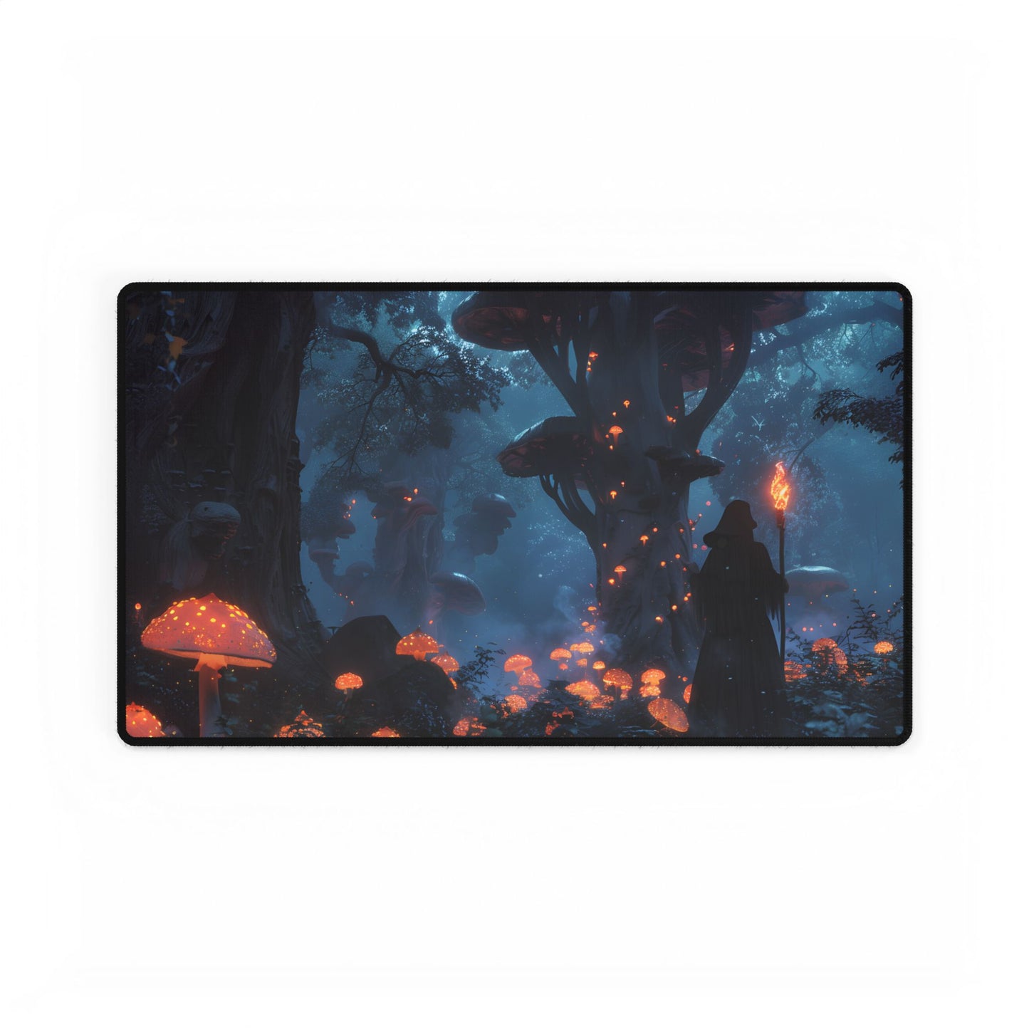 Mystical Forest Encounter: Vibrant Witch Artwork - Desk Mat