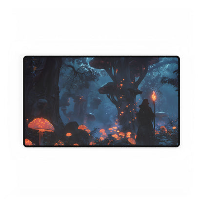 Mystical Forest Encounter: Vibrant Witch Artwork - Desk Mat